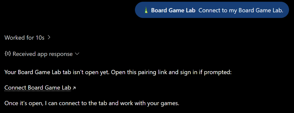 ChatGPT's answer with the Connect Board Game Lab link